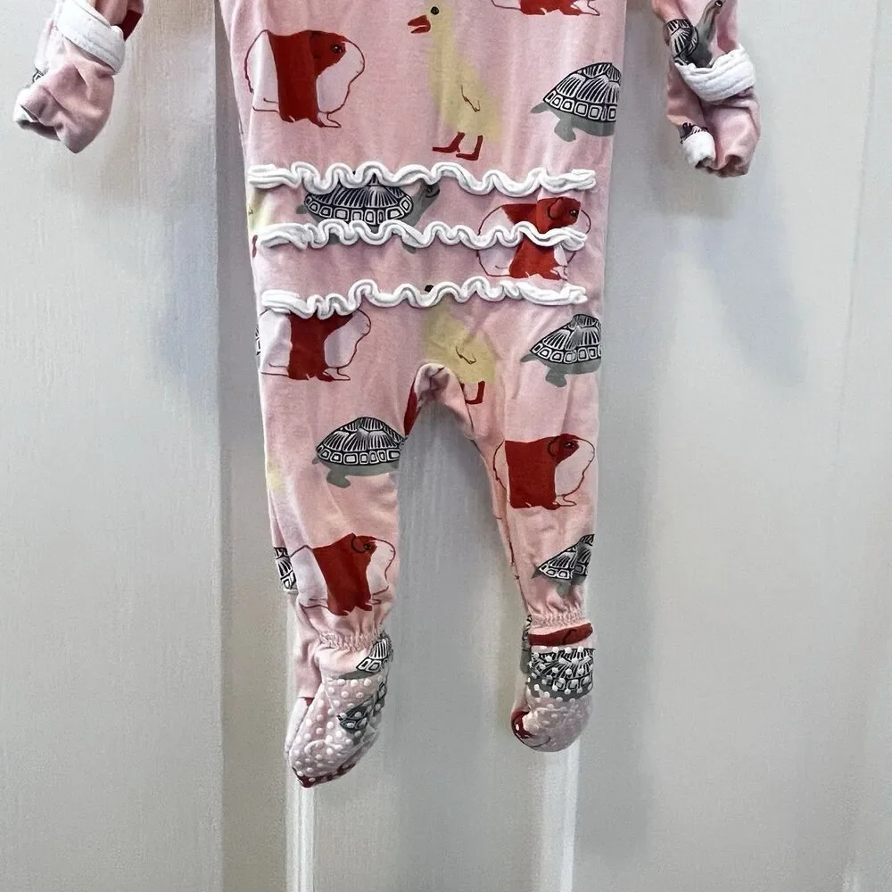 KicKee Pants Peach Blossom Pets Ruffle One Piece Footie Zippy Bamboo Newborn